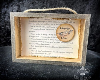 Upcycled Book Page Shadowbox - Wingardium Leviosa