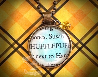 Upcycled Book Charm Necklace - Hufflepuff