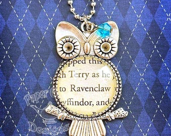 Upcycled Book Charm Necklace - Ravenclaw Owl