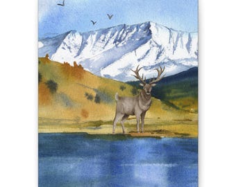 Quadro su tela Elk Landing, decorazione per la casa, stampa naturalistica della fauna selvatica, regalo per gli amanti degli animali