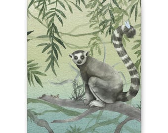 Dipinto su tela con raffigurazione di lemure nella giungla, raffigurante una fuga dalla vite, decorazione per la casa, stampa naturalistica della fauna selvatica, regalo per gli amanti degli animali.