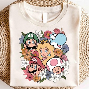 Super Mario Floral Shirt, Super Mario Bros Shirt, Vintage Mario Trip Shirt, Mario Matching Shirt, Kid Mario Brithday Shirt Mario Sweatshirt