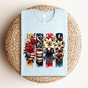 Patriotic Mom Shirt, USA Mom Tee, American Flag Coffee Mom Shirt, 4th of July Mom Gift, Vintage Floral Mom Shirt bild 7