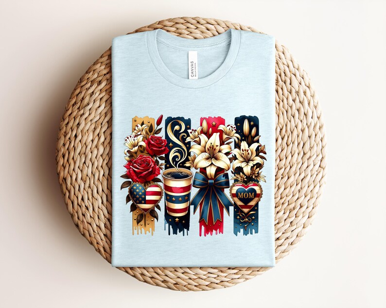 Patriotic Mom Shirt, USA Mom Tee, American Flag Coffee Mom Shirt, 4th of July Mom Gift, Vintage Floral Mom Shirt bild 7