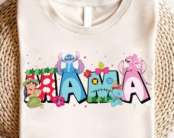 Stitch Mama Shirt, Disney Mom Shirt, Lilo Stitch Mama Tee, Hawaiian Mom Shirt, Stitch Angel Mom Gift, Cute Mama Graphic Tee