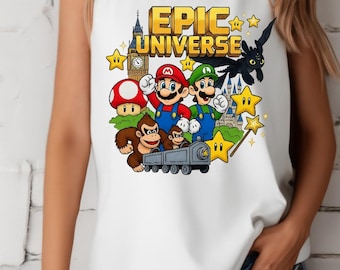 Retro Epic Universe Shirt, Orlando Park Shirt, Mario Baby Tee Crop Tank, Checkered Mario Shirt, Princess Peach Yoshi Luigi Princess Daisy