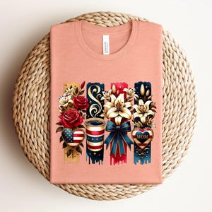 Patriotic Mom Shirt, USA Mom Tee, American Flag Coffee Mom Shirt, 4th of July Mom Gift, Vintage Floral Mom Shirt bild 12