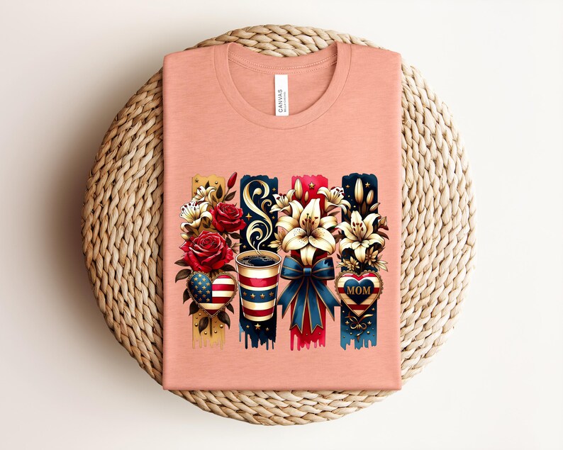 Patriotic Mom Shirt, USA Mom Tee, American Flag Coffee Mom Shirt, 4th of July Mom Gift, Vintage Floral Mom Shirt bild 12