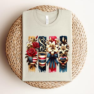 Patriotic Mom Shirt, USA Mom Tee, American Flag Coffee Mom Shirt, 4th of July Mom Gift, Vintage Floral Mom Shirt bild 2