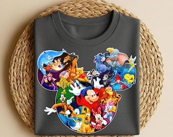 Disney Characters Shirt, Classic Disney Cartoon Tee, Mickey Minnie Friends Shirt, Vintage Disney Collage Tee,Colorful Disney Character Shirt