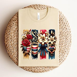 Patriotic Mom Shirt, USA Mom Tee, American Flag Coffee Mom Shirt, 4th of July Mom Gift, Vintage Floral Mom Shirt bild 13