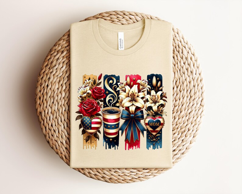Patriotic Mom Shirt, USA Mom Tee, American Flag Coffee Mom Shirt, 4th of July Mom Gift, Vintage Floral Mom Shirt bild 13