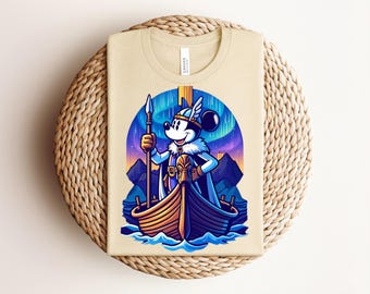Viking Explorer Mickey Shirt, Norse Viking Cartoon Tee, Nordic Warrior Adventure Shirt,Viking Ship Character Graphic Tee, Viking Cartoon Tee