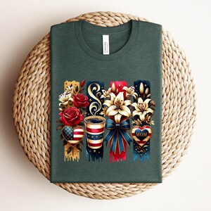 Patriotic Mom Shirt, USA Mom Tee, American Flag Coffee Mom Shirt, 4th of July Mom Gift, Vintage Floral Mom Shirt bild 4