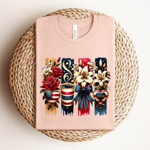Patriotic Mom Shirt, USA Mom Tee, American Flag Coffee Mom Shirt, 4th of July Mom Gift, Vintage Floral Mom Shirt bild 11