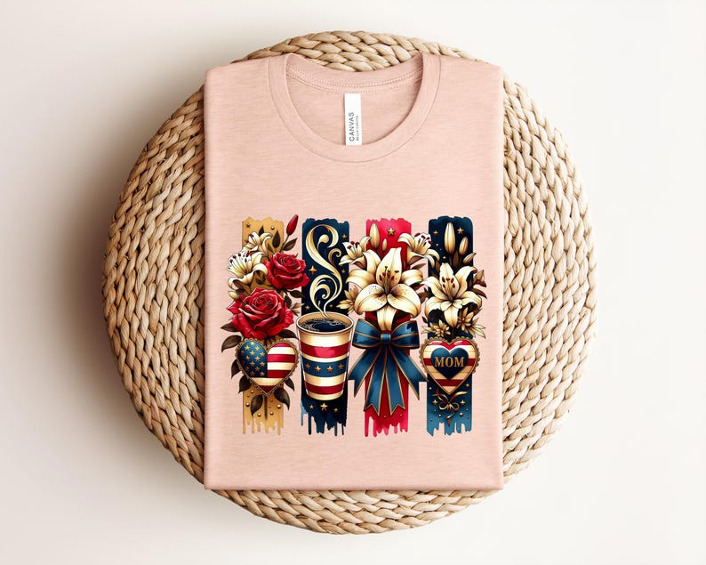 Patriotic Mom Shirt, USA Mom Tee, American Flag Coffee Mom Shirt, 4th of July Mom Gift, Vintage Floral Mom Shirt bild 11