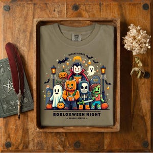 Spooky Roblox Halloween Shirt, Cute Gamer Costume Tee, Pumpkin Ghost Skeleton Outfit, Trick or Treat Robloxween Night 2025