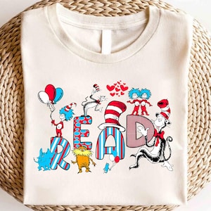 Dr. Seuss Day Shirt, Katze im Hut Shirt, Lehrer aller Dinge, Sache 1 Sache 2, Lesebuch Shirt Geschenk für Lehrer, Lesen Across Shirt