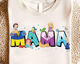 Disney Princess Mama Shirt, Disney Mom Tee, Princess Mom Shirt, Snow White Ariel Rapunzel Elsa Olaf Disney Family Graphic T Shirt