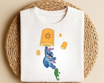 Disney Princess Rapunzel Tangled Shirt, Floating Lanterns Stitch With Pascal T-shirt, Stitch Shirt , Birthday Gift, Disney Family Trip