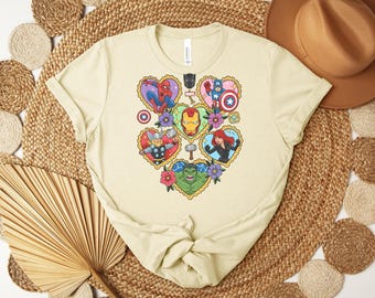 Camiseta de héroes de Marvel, camiseta con corazón de los Vengadores, camiseta de Spider-Man y Capitán América, diseño de Iron-Man, Thor y Hulk, camiseta estilo Viuda Negra.