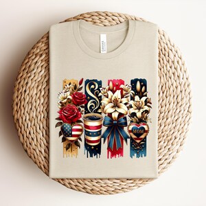 Patriotic Mom Shirt, USA Mom Tee, American Flag Coffee Mom Shirt, 4th of July Mom Gift, Vintage Floral Mom Shirt bild 3