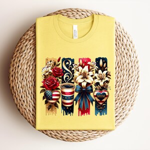Patriotic Mom Shirt, USA Mom Tee, American Flag Coffee Mom Shirt, 4th of July Mom Gift, Vintage Floral Mom Shirt bild 14