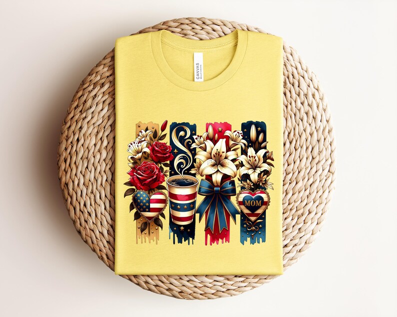 Patriotic Mom Shirt, USA Mom Tee, American Flag Coffee Mom Shirt, 4th of July Mom Gift, Vintage Floral Mom Shirt bild 14