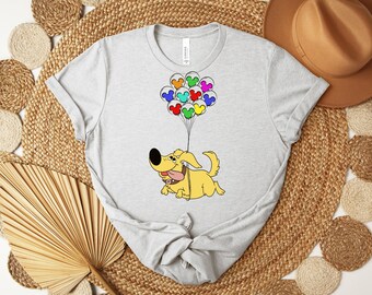 Colorful Mouse Balloon Shirt, Cartoon Dog With Balloons Tee, Retro Animation Style TShirt, Vintage Cartoon Character Top