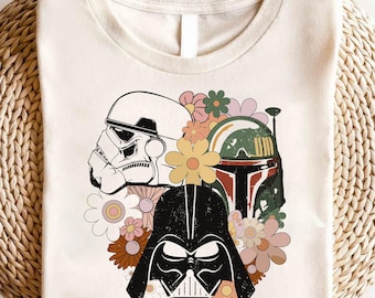 Retro Floral Star War Shirt, Star War Tee,Star War Floral Shirt, Darth Vader,Stormtrooper, Boba Fett Shirt, Star War Disneyland Vacation Tee
