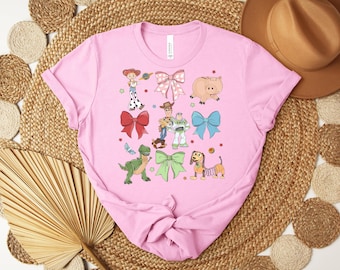 Toy Story Coquette Bow T-Shirt, Retro Disney Girl Shirt, Jessie Buzz Lightyear Rex Alien Slinky Bo Peep Tee , Disney Toy Story Shirt
