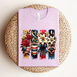 Patriotic Mom Shirt, USA Mom Tee, American Flag Coffee Mom Shirt, 4th of July Mom Gift, Vintage Floral Mom Shirt bild 8
