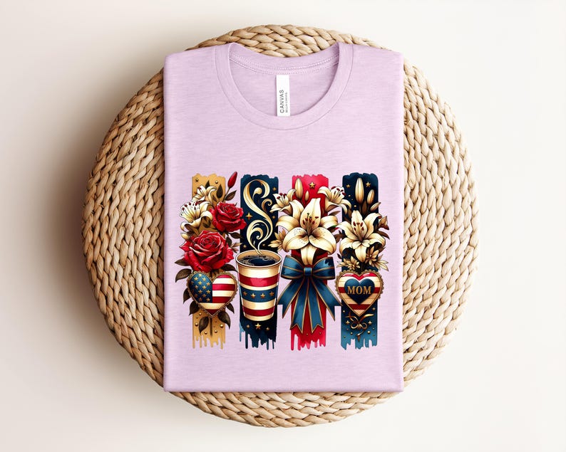 Patriotic Mom Shirt, USA Mom Tee, American Flag Coffee Mom Shirt, 4th of July Mom Gift, Vintage Floral Mom Shirt bild 8