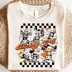 Mickey and Friends Halloween Shirt - Skeleton Disney Group Tee - Cute Matching Halloween Outfit for Kids, Family, Parties and Events