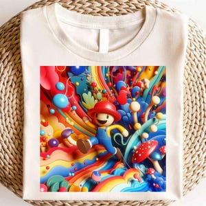 Colorful Cartoon Character T-Shirt - Fun 3D Style Mario-Inspired Tee for Kids - Bright and Playful Design for Color Lovers