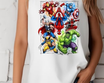 Marvel Superhero Tank Top, Spider Man Avengers Shirt, Iron Man Hulk Thor Captain America Graphic, Comic Style Summer Tank