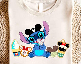 Stitch Ice Cream Shirt, Funny Disney Snack Tee, Lilo And Stitch Disneyland Trip Outfit, Mouse Ears Graphic, Cute Kids Family Vacation Shirts