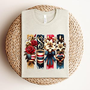 Patriotic Mom Shirt, USA Mom Tee, American Flag Coffee Mom Shirt, 4th of July Mom Gift, Vintage Floral Mom Shirt bild 10