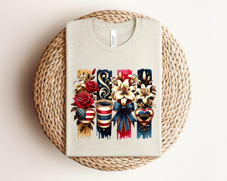 Patriotic Mom Shirt, USA Mom Tee, American Flag Coffee Mom Shirt, 4th of July Mom Gift, Vintage Floral Mom Shirt bild 10