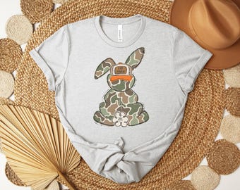 Egg Hunter Bunny Shirt, Camo Easter Bunny Tee, Funny Egg Hunt TShirt, Outdoor Easter Graphic Character Top