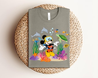 Scuba Diving Mickey Shirt, Underwater Ocean Adventure Cartoon Tee, Sea Life Graphic Shirt, Ocean Animals Mickey T-Shirt