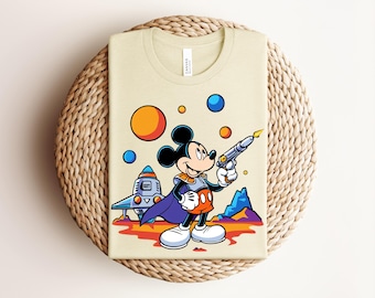 Space Explorer Mickey Shirt, Astronaut Cartoon Tee, Sci Fi Space Adventure T-Shirt, Galaxy Character Graphic Tee, Space Cartoon Shirt