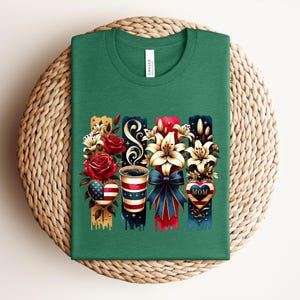 Patriotic Mom Shirt, USA Mom Tee, American Flag Coffee Mom Shirt, 4th of July Mom Gift, Vintage Floral Mom Shirt bild 5