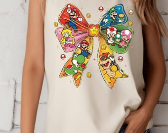 Super Mario Bow Tank Top, Mario Luigi Princess Peach Yoshi Shirt, Nintendo Characters Graphic, Gamer Girl Summer Outfit Tank