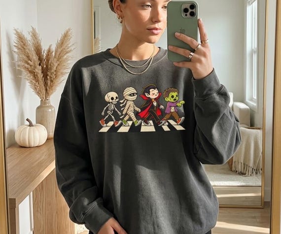 Classic Monster Halloween Sweatshirt, Retro Spooky Crewneck, Skeleton Mummy Vampire Zombie Shirt, Cute Horror Gift, Comfort Colors Pullover