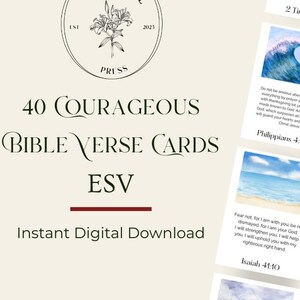 Tarjetas con versículos bíblicos valientes / Tarjetas digitales con versículos bíblicos / Ánimo cristiano / Fe por encima del miedo / Versículos bíblicos imprimibles / ESV