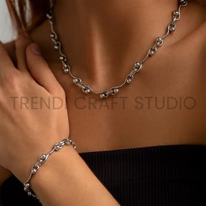 Titanium Steel Chunky Y2K Ball Chain Choker Necklace & Bracelet, Tarnish-Free Titanium Steel, Handmade Unisex Gothic Jewelry for Daily Wear.