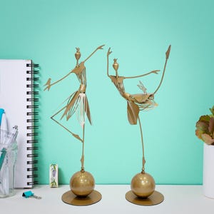 Metal Ballerina Sculpture: Dark Gold & Red Rust Garden Decor