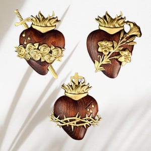 Hearts of the Holy Family, Sacred heart Jesus, Jesus, Virgin Mary ,Saint Joseph, Wooden hearts set 3, Holy Family Wall Decor, Heart Wall Art
