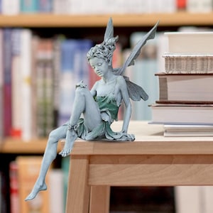 Flower Fairy Sculpture, Elegant Sitting Fairy Statue, Weather-Resistant Resin Statue, Angel Wings Sculpture, Perfect Gift for Fairy Lovers.